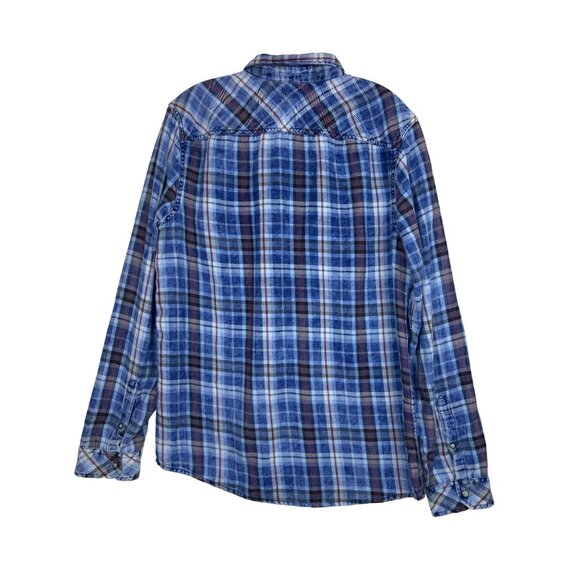 Buffalo David Bitton Men’s L Blue Plaid Long Sleeve Pearl Snap Lightweight - Picture 6 of 11
